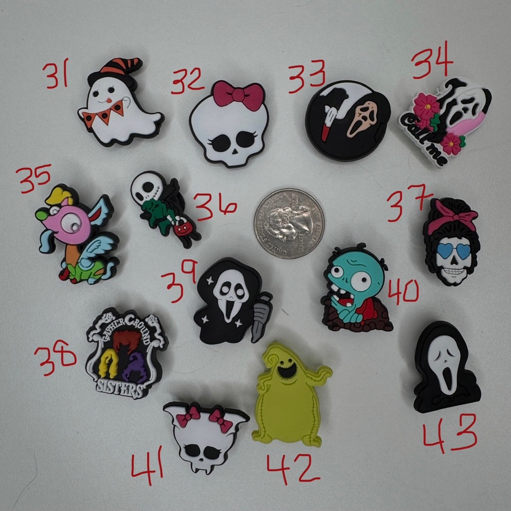 13 Halloween Shoe Charms Set, Creepy Cute Ghost Skull Scream Kids Trick or treat